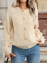 Bow Button Up Long Sleeve Cardigan OutfitFlow